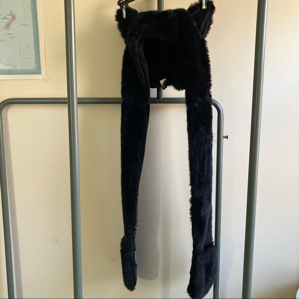 Black Warm Hat with Wolves Ears and Paws